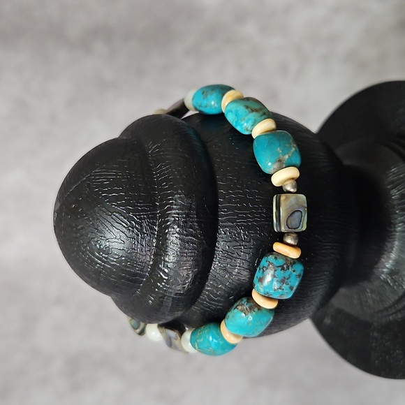 Unique Turquoise and Tan Beaded Necklace and Bracelet Set - Picture 14 of 15